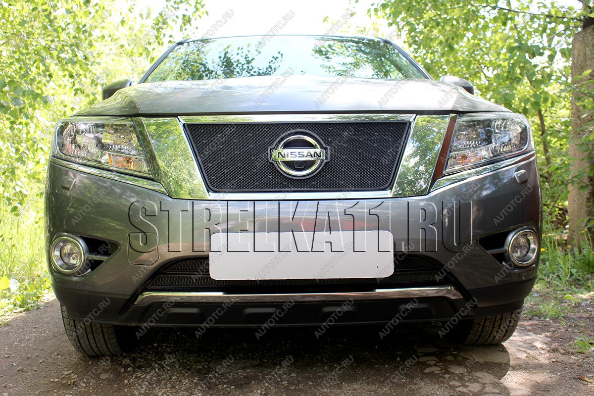 8 649 р. Защита радиатора (низ 2 части) Стрелка11 PREMIUM Nissan Pathfinder R52 дорестайлинг (2012-2017) (черная)  с доставкой в г. Москва