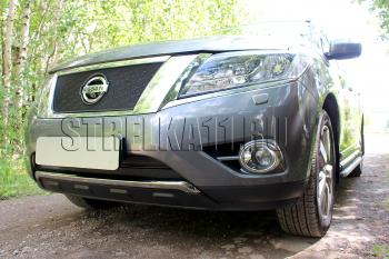 8 649 р. Защита радиатора (низ 2 части) Стрелка11 PREMIUM Nissan Pathfinder R52 дорестайлинг (2012-2017) (черная)  с доставкой в г. Москва. Увеличить фотографию 2