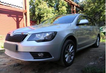 5 399 р. Защита радиатора Стрелка11 PREMIUM  Skoda Superb ( (B6) 3T,  B6 (3T5)) (2013-2015) лифтбэк рестайлинг, универсал рестайлинг (хром)  с доставкой в г. Москва. Увеличить фотографию 2