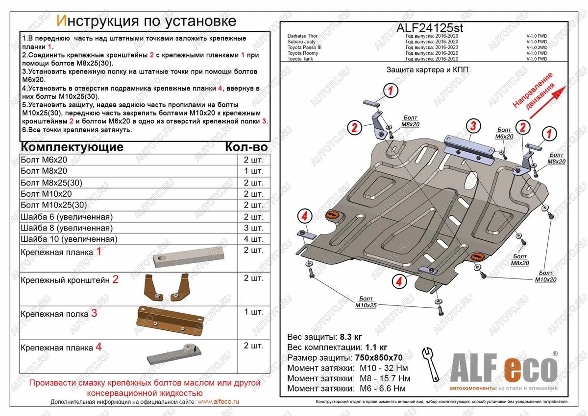 10 299 р. Защита картера и КПП (V-1,5 FWD) ALFECO  Toyota Tank (2016-2024) (алюминий 3 мм)  с доставкой в г. Москва