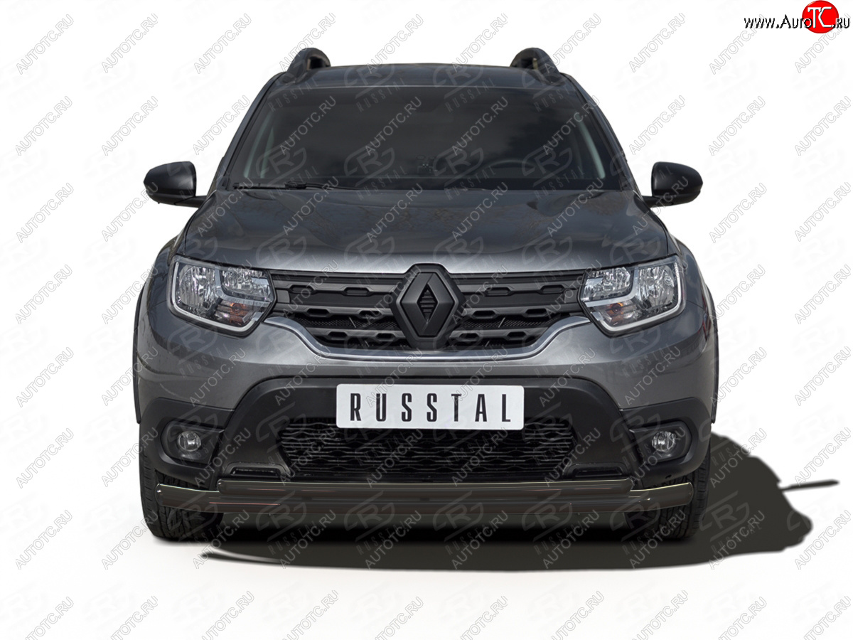 11 199 р. Защита переднего бампера (2 трубы Ø63 и 42 мм) SLITKOFF  Renault Duster  HM (2021-2024) рестайлинг (нержавейка с полимерным покрытием, черный)  с доставкой в г. Москва