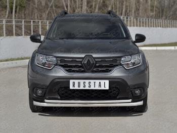 Защита переднего бампера (2 трубы Ø63 и 42 мм) SLITKOFF Renault (Рено) Duster (Дастер)  HM (2021-2024) HM рестайлинг