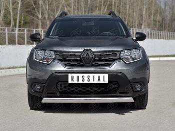 Защита переднего бампера (Ø75х42 мм, нержавейка) Russtal Renault Duster HM рестайлинг (2021-2024)