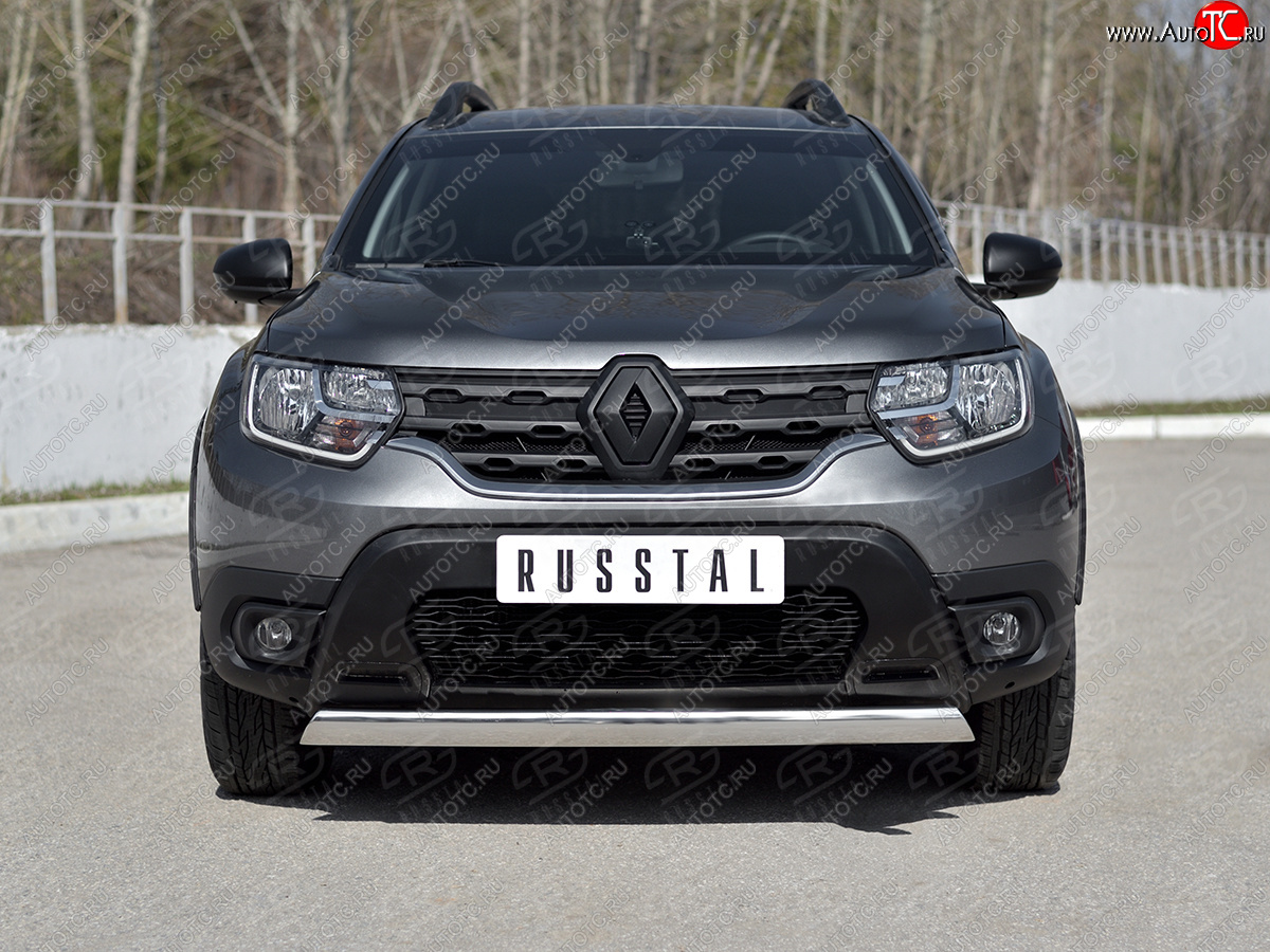 14 599 р. Защита переднего бампера (Ø75х42 мм, нержавейка) Russtal Renault Duster HM рестайлинг (2021-2024)  с доставкой в г. Москва