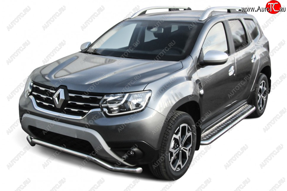 11 499 р. Защита переднего бампера Slitkoff (Ø57 мм, волна).  Renault Duster  HM (2021-2024) рестайлинг (Полированная нержавейка)  с доставкой в г. Москва