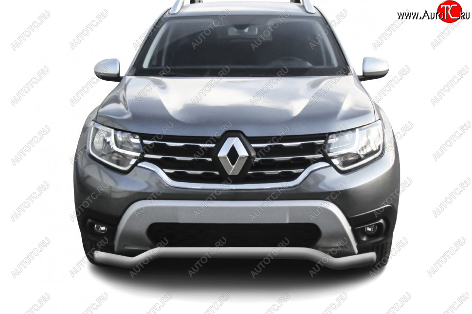 7 999 р. Защита переднего бампера Slitkoff (Ø57 мм).  Renault Duster  HM (2021-2024) рестайлинг (Сталь окрашенная, цвет серебристый)  с доставкой в г. Москва