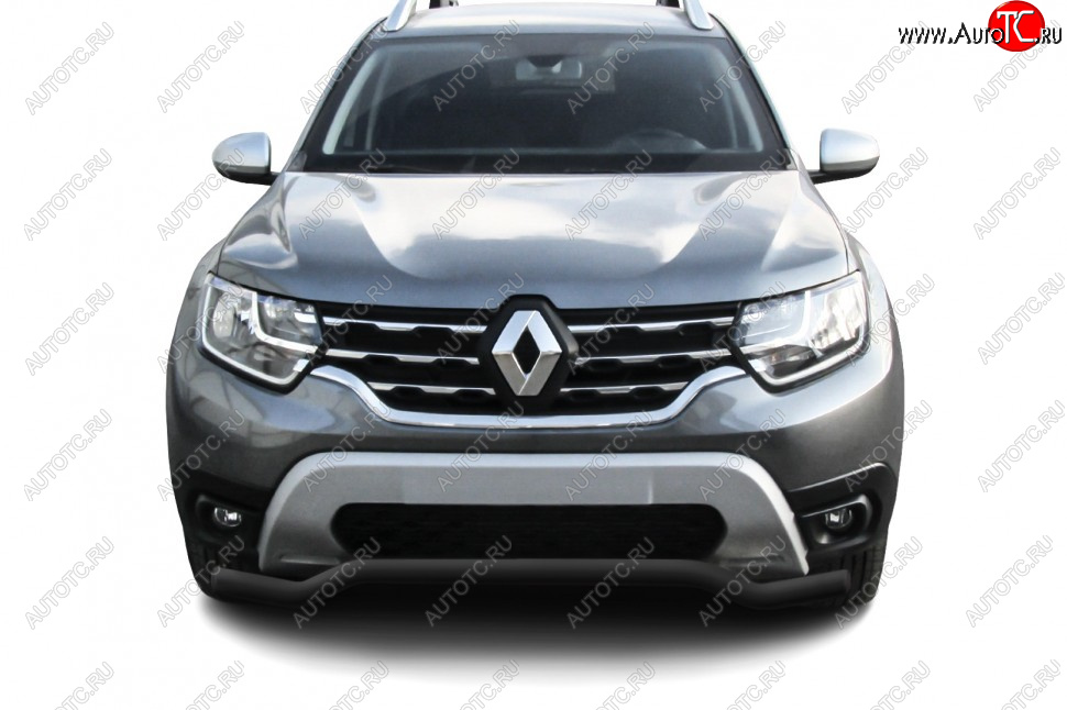 7 999 р. Защита переднего бампера Slitkoff (Ø57 мм).  Renault Duster  HM (2021-2024) рестайлинг (Сталь окрашенная, цвет черный)  с доставкой в г. Москва