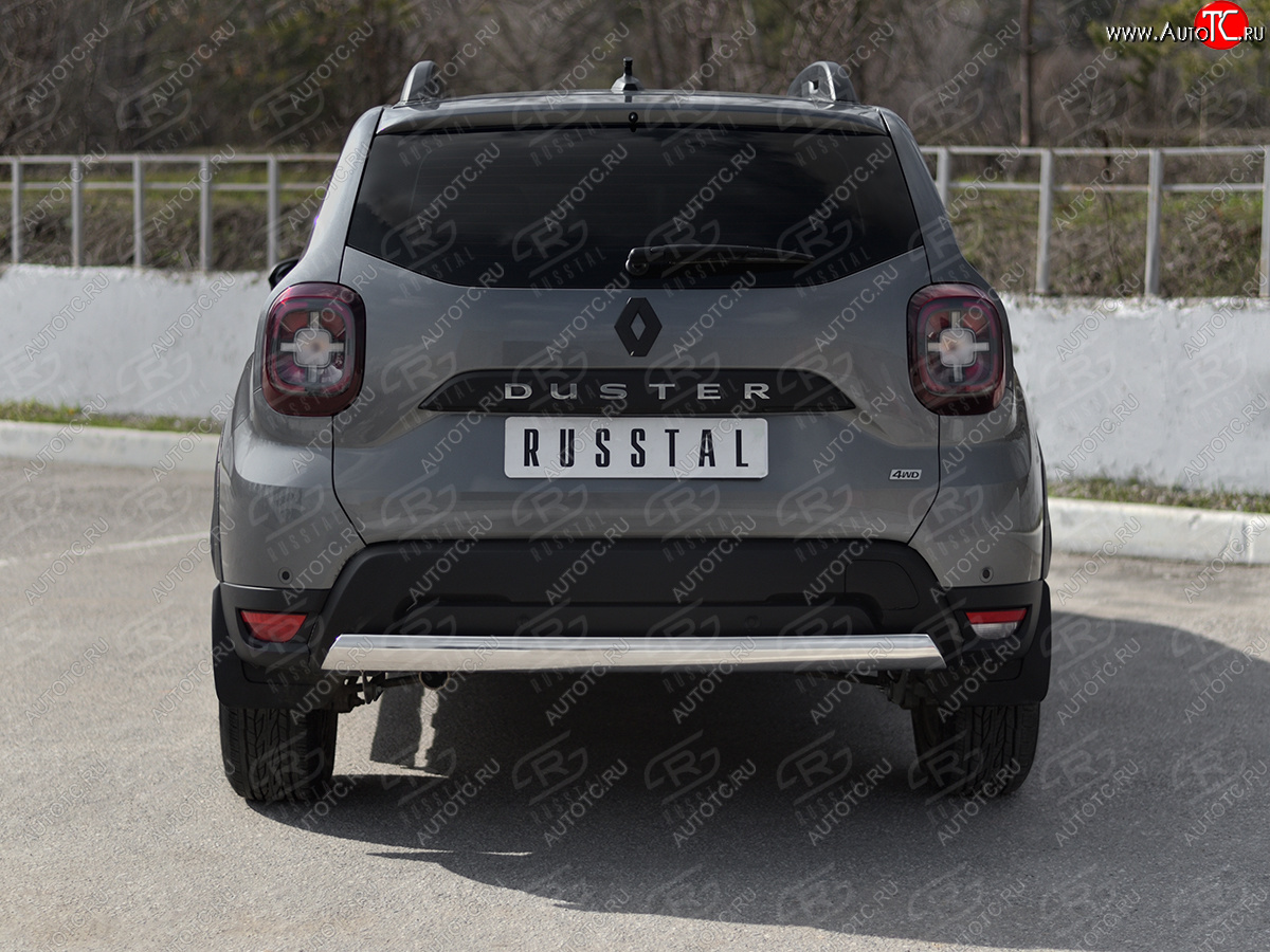 9 349 р. Защита заднего бампера (Ø75х42 мм, нержавейка) Russtal Renault Duster HM рестайлинг (2021-2024)  с доставкой в г. Москва