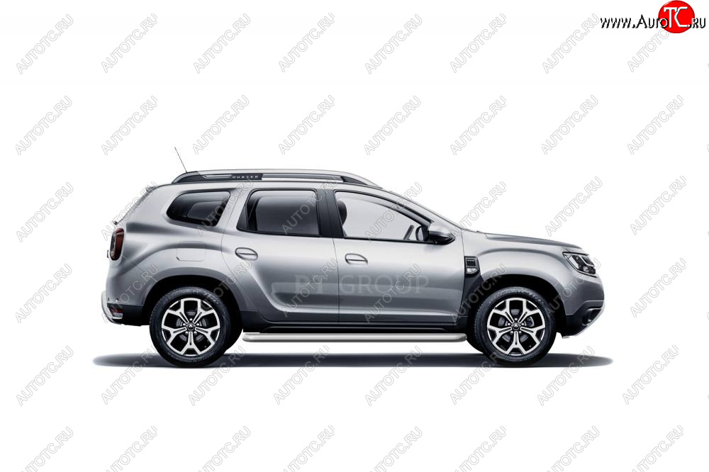 11 999 р. Порожки для ног Petroil Tuning (Ø51 с алюминиевой площадкой) Renault Duster HM (2020-2024) (Цвет: серебристый (Искра))  с доставкой в г. Москва