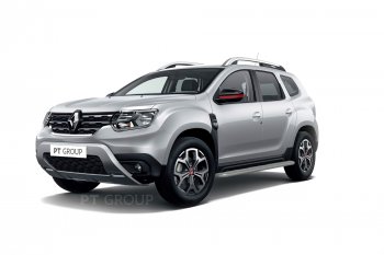 11 999 р. Порожки для ног Petroil Tuning (Ø51 с алюминиевой площадкой) Renault Duster HM (2020-2024) (Цвет: серебристый (Искра))  с доставкой в г. Москва. Увеличить фотографию 2