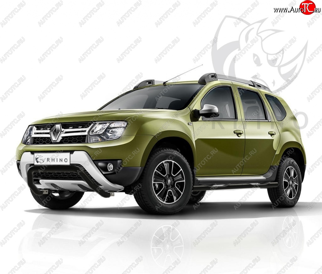 9 199 р. Защита переднего бампера (Ø63 мм волна, окрашенная) SLITKOFF  Renault Duster  HS (2015-2021) рестайлинг (черный муар)  с доставкой в г. Москва