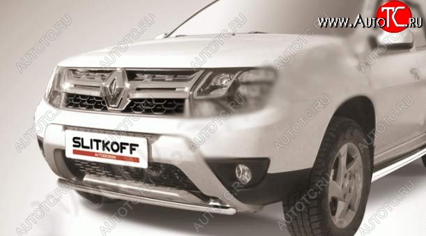 6 849 р. Защита переднего бампер Slitkoff  Renault Duster  HS (2015-2021) рестайлинг (Цвет: серебристый)  с доставкой в г. Москва