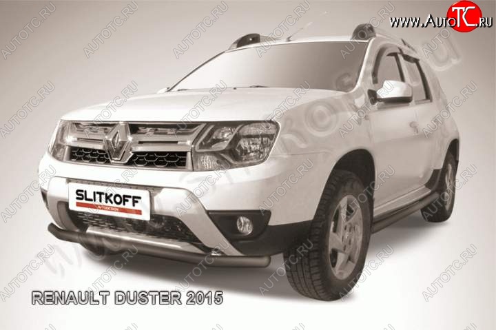 7 499 р. Защита переднего бампер Slitkoff  Renault Duster  HS (2015-2021) рестайлинг (Цвет: серебристый)  с доставкой в г. Москва