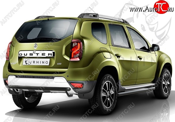 17 399 р. Защита порогов из круглой трубы диаметром 63 мм SLITKOFF Renault Duster HS рестайлинг (2015-2021) (Сталь с полимерным покрытием. Цвет: чёрный )  с доставкой в г. Москва