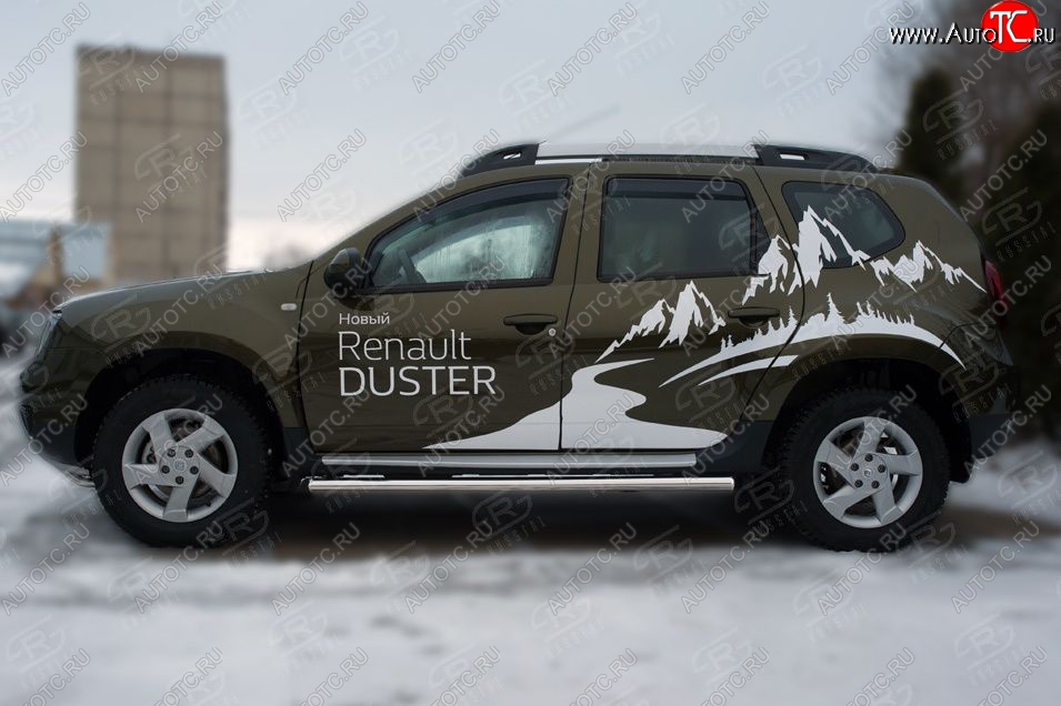 5 899 р. Защита порогов из круглой трубы диаметром 63 мм Russtal v23  Renault Duster  HS (2015-2021) рестайлинг (Сталь с полимерным покрытием. Цвет: серебристый)  с доставкой в г. Москва