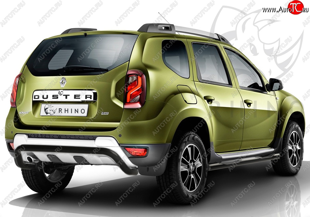 10 199 р. Защита заднего бампера (Ø63 мм волна под машину, нержавейка) SLITKOFF Renault Duster HS рестайлинг (2015-2021) (черная)  с доставкой в г. Москва