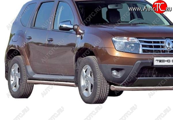 7 999 р. Защита порогов ТехноСфера (Техно Сфера) (Сталь с покрытием, 63.5 mm) Renault Duster HS дорестайлинг (2010-2015) (цвет: Серебристый)  с доставкой в г. Москва