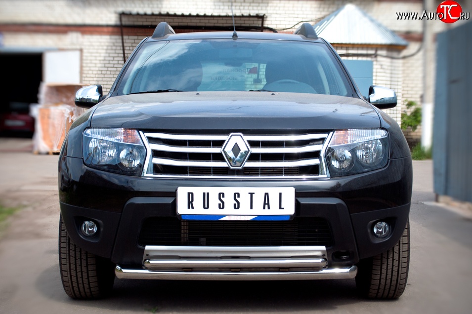 16 299 р. Защита переднего бампера (2 трубыØ63 и 42 мм, нержавейка) SLITKOFF  Renault Duster  HS (2010-2015) дорестайлинг  с доставкой в г. Москва