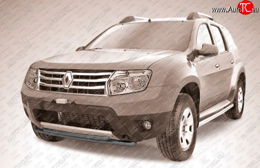 7 299 р. Защита переднего бампера Slitkoff (Ø 42+Ø 42, двойная).  Renault Duster  HS (2010-2015) дорестайлинг (Сталь с полимерным покрытием. Цвет: черный)  с доставкой в г. Москва