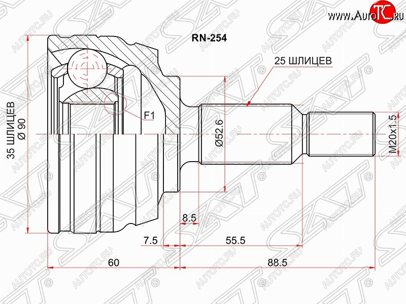 2 899 р. Шрус (наружный) 4WD SAT (35*25*52.6 мм)  Renault Duster  HS (2010-2015) дорестайлинг  с доставкой в г. Москва