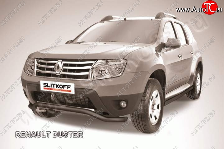 7 999 р. Защита переднего бампер Slitkoff  Renault Duster  HS (2010-2015) дорестайлинг (Цвет: серебристый)  с доставкой в г. Москва