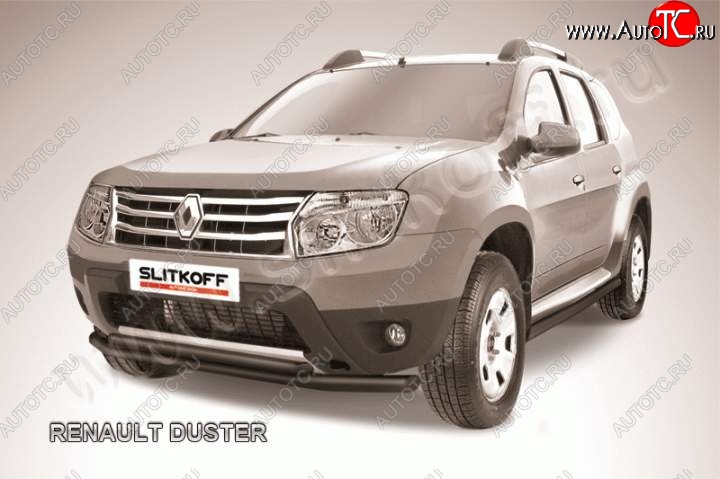 8 599 р. защита переднего бампера Slitkoff  Renault Duster  HS (2010-2015) дорестайлинг (Цвет: серебристый)  с доставкой в г. Москва