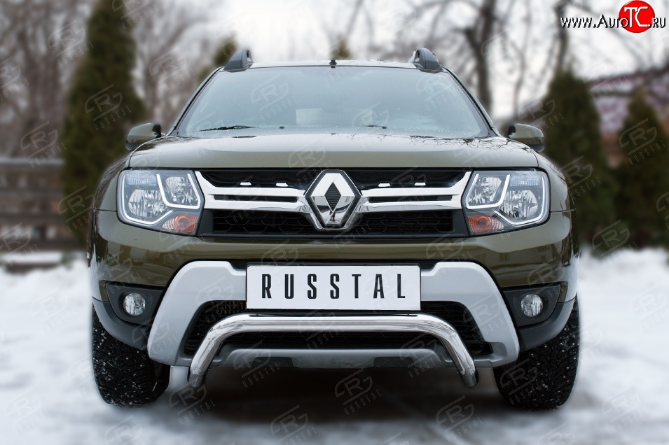 11 999 р. Защита переднего бампера (Ø63 мм волна, нержавейка) SLITKOFF  Renault Duster  HS (2015-2021) рестайлинг  с доставкой в г. Москва