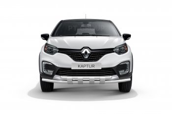 Защита переднего бампера двойная с пластинами из труб d63/63 мм Petroil Tuning Renault Kaptur дорестайлинг (2016-2020) ()