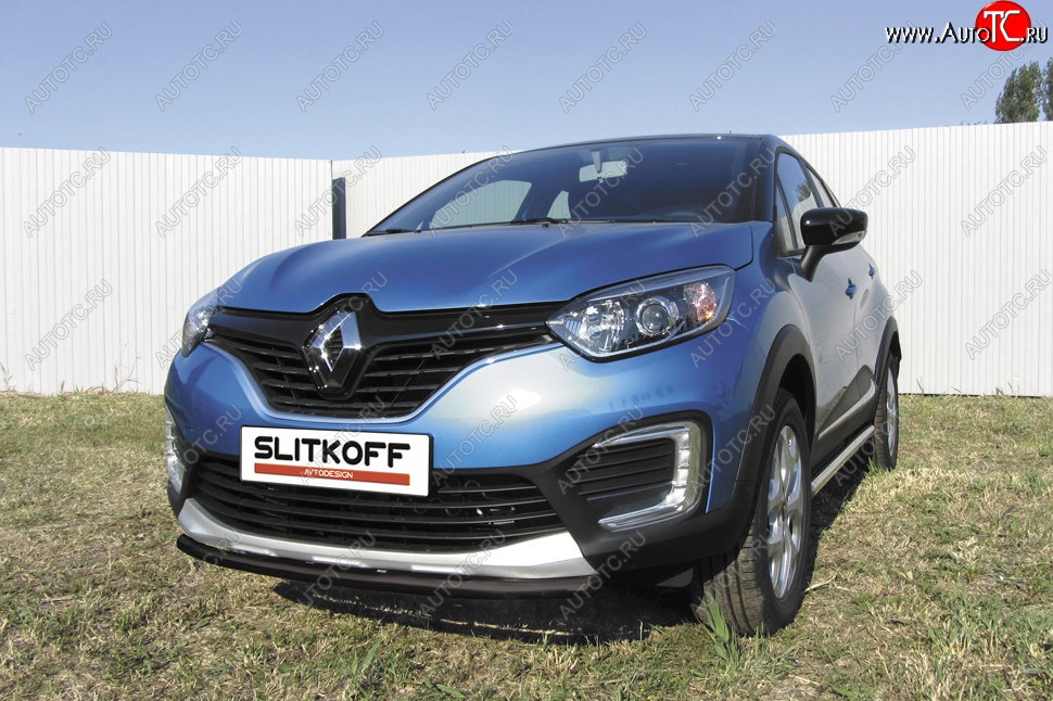 6 849 р. Защита переднего бампера из трубы d42 Slitkoff  Renault Kaptur (2016-2020) дорестайлинг (Цвет: серебристый)  с доставкой в г. Москва