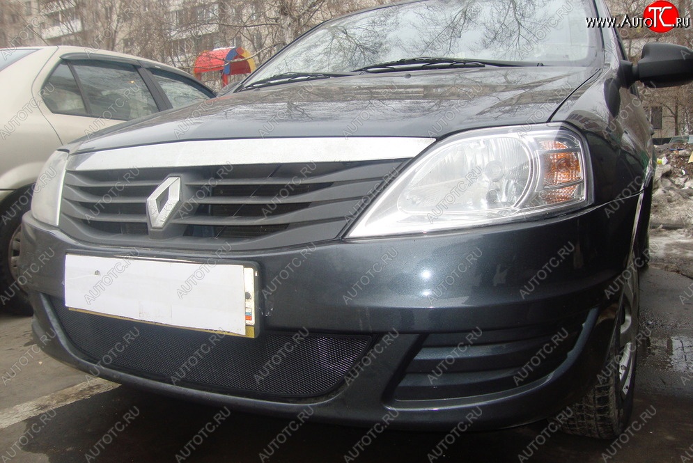 2 199 р. Защитная сетка на бампер Russtal (черная) Renault Logan 1 дорестайлинг (2004-2010)  с доставкой в г. Москва