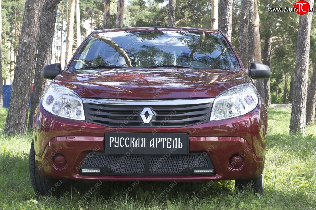 2 069 р. Защитная сетка решетки переднего бампера (с ДХО) РА Renault Sandero (BS) (2009-2014)  с доставкой в г. Москва