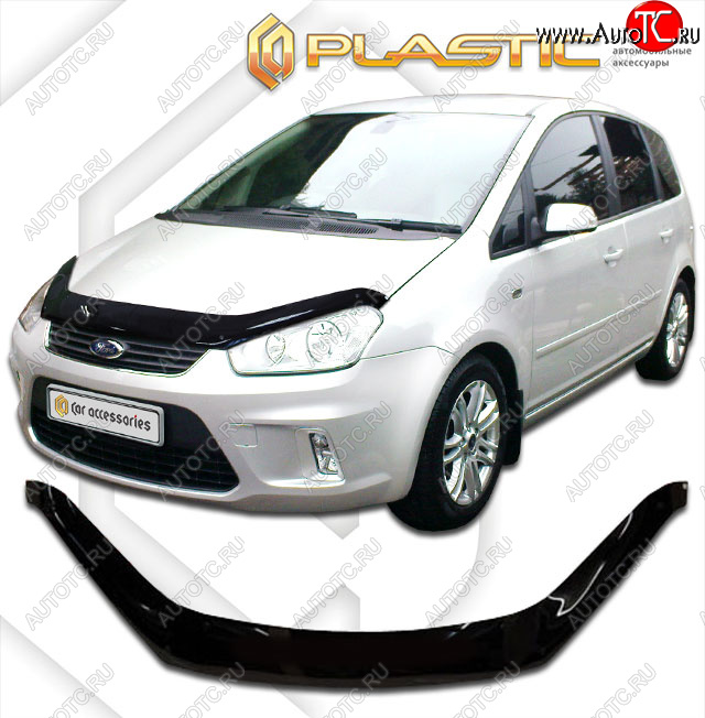 2 199 р. Дефлектор капота (exclusive) CA-Plastic  Ford C-max  Mk1 (2007-2010) рестайлинг (Classic чёрный, Без надписи)  с доставкой в г. Москва