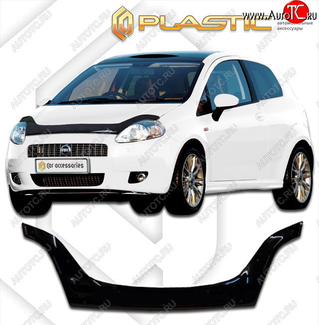 2 599 р. Дефлектор капота (exclusive) CA-Plastic  Fiat Punto  199 (2005-2012) хэтчбэк 5 дв. дорестайлинг (Classic чёрный, Без надписи)  с доставкой в г. Москва