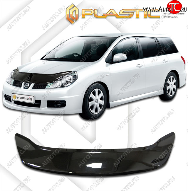 2 199 р. Дефлектор капота (exclusive) CA-Plastic  Nissan Wingroad  3 Y12 (2005-2018) 3-ое универсал (Classic чёрный, Без надписи)  с доставкой в г. Москва