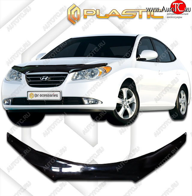 2 199 р. Дефлектор капота (exclusive) CA-Plastic  Hyundai Avante (2006-2010) (Classic чёрный, Без надписи)  с доставкой в г. Москва