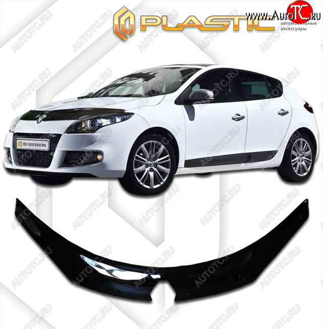 2 369 р. Дефлектор капота (exclusive) CA-Plastic  Renault Megane  купе 3 дв. (2008-2014) дорестайлинг, 1-ый рестайлинг (Classic чёрный, Без надписи)  с доставкой в г. Москва