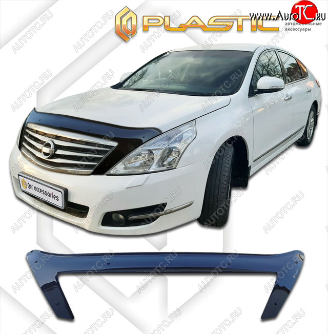 2 599 р. Дефлектор капота (exclusive) CA-Plastic  Nissan Teana  2 J32 (2008-2014) дорестайлинг, рестайлинг (Classic чёрный, Без надписи)  с доставкой в г. Москва