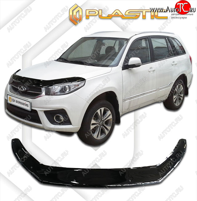 2 199 р. Дефлектор капота (exclusive) CA-Plastic  Chery Tiggo 3x (2017-2020) дорестайлинг (Classic чёрный, Без надписи)  с доставкой в г. Москва