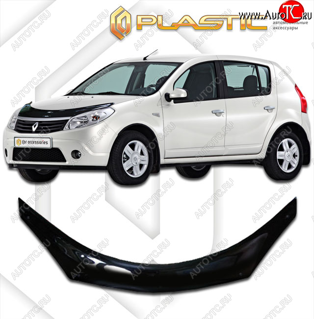 2 199 р. Дефлектор капота (exclusive) CA-Plastic  Renault Sandero Stepway  (BS) (2010-2014) (Classic чёрный, Без надписи)  с доставкой в г. Москва