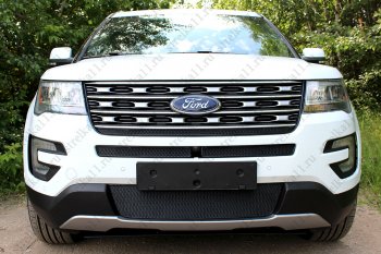 Защитная сетка в бампер (ячейка 4х10 мм, середина) Alfeco Премиум Ford Explorer U502 1-ый рестайлинг, 5 дв. (2015-2018)