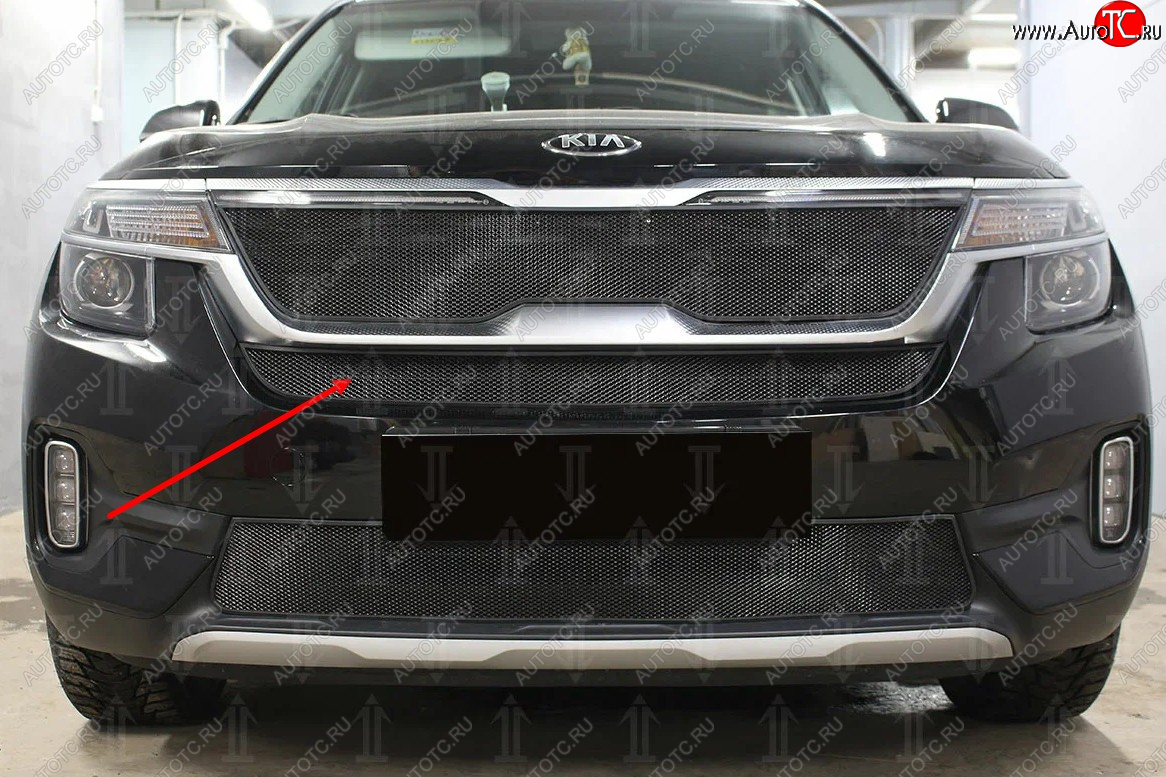 2 579 р.           Защита радиатора KIA Seltos 2019- black середина  KIA Seltos (2019-2024) (черная)  с доставкой в г. Москва