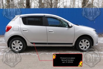 3 799 р. Комплект молдингов на двери (4 шт, узкие) Русская Артель  Renault Sandero  (B8) (2014-2018) дорестайлинг (Поверхность глянец, Неокрашенные)  с доставкой в г. Москва. Увеличить фотографию 1