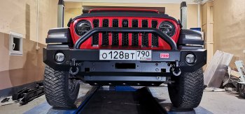 68 999 р. Бампер силовой передний РИФ  Jeep Wrangler  JL (2018-2024) (под доп. фары, с центральной защитной дугой)  с доставкой в г. Москва. Увеличить фотографию 2