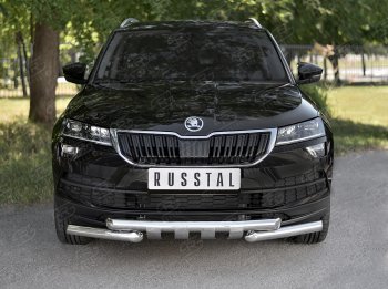 Защита переднего бампера (2 трубы Ø63 мм, нержавейка) SLITKOFF Skoda Karoq NU7 дорестайлинг (2017-2021)