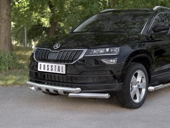 29 999 р. Защита переднего бампера (2 трубы Ø63 мм, нержавейка) SLITKOFF Skoda Karoq NU7 дорестайлинг (2017-2021)  с доставкой в г. Москва. Увеличить фотографию 2