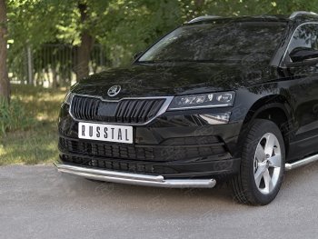 23 899 р. Защита переднего бампера (2 трубы Ø63 и 42 мм, нержавейка) SLITKOFF Skoda Karoq NU7 дорестайлинг (2017-2021)  с доставкой в г. Москва. Увеличить фотографию 2