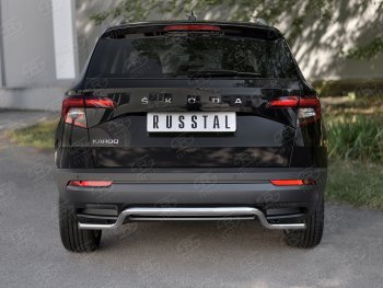 Защита заднего бампера (Ø42 мм волна, нержавейка) SLITKOFF Skoda Karoq NU7 дорестайлинг (2017-2021)