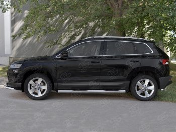 24 549 р. Защита порогов на SLITKOFF труба d76 с накладкой  Skoda Karoq  NU7 (2017-2025) дорестайлинг, рестайлинг (защита порогов со скосами на торцах)  с доставкой в г. Москва. Увеличить фотографию 3