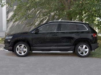 24 549 р. Защита порогов на SLITKOFF труба d76 с накладкой  Skoda Karoq  NU7 (2017-2025) дорестайлинг, рестайлинг (защита порогов с закругленными торцами)  с доставкой в г. Москва. Увеличить фотографию 3