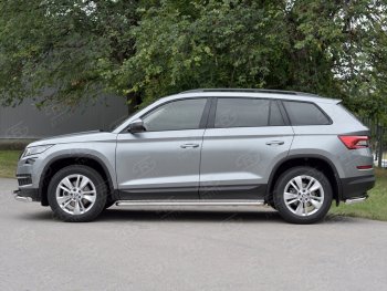 Порожки для ног (труба Ø42) SLITKOFF Skoda Kodiaq NU7 дорестайлинг (2017-2021)  (Вариант 2 (лист алюм, проф.сталь))